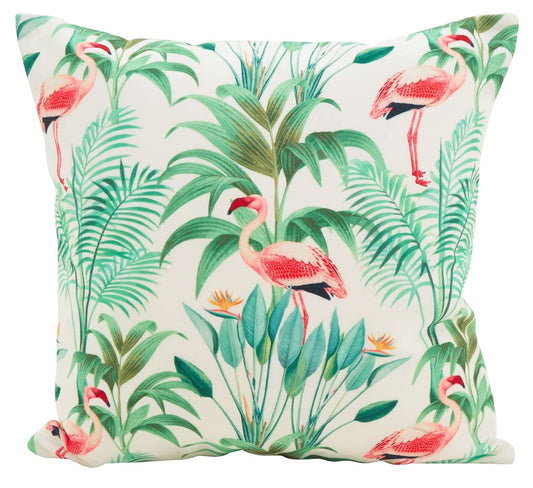 Fennco Styles Flamingo Island Statement Poly Filled Decorative Throw Pillow 18" W x 18" L - Multicolored Tropical Cushion for Home, Indoor Outdoor, Living Room, Couch, Bedroom and Office Décor