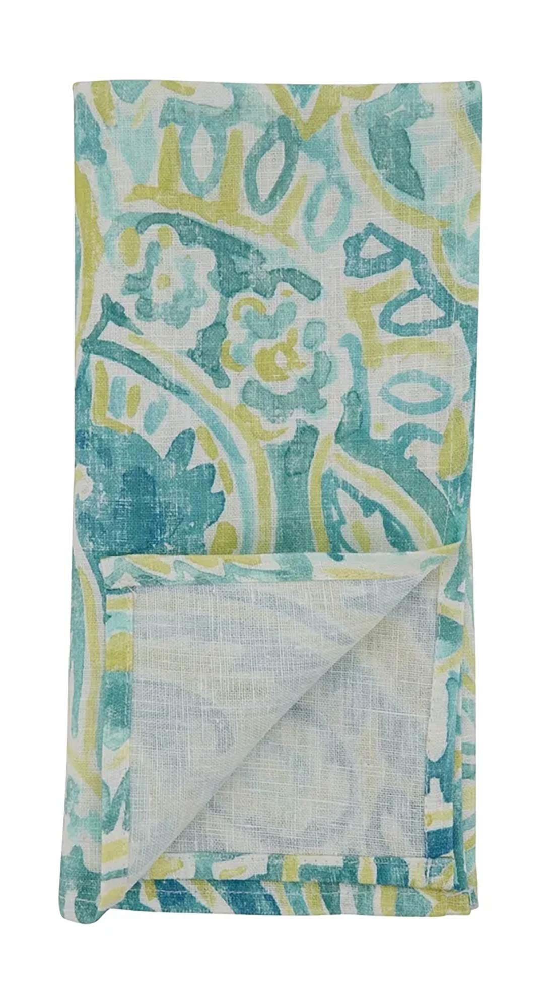 Fennco Styles Traditional Distressed Paisley Design 100% Linen Table Runner 16 x 72 Inch - Aqua Table Cover for Home Décor, Dining Table, Banquets, Family Gathering and Special Occasion