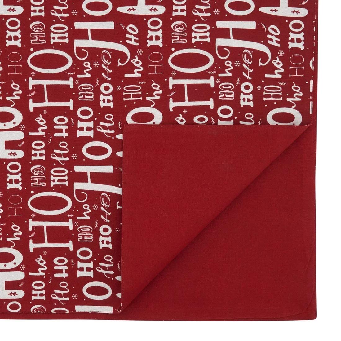 Fennco Styles Ho Ho Ho Holiday Table Runner 16" W x 72" L - Red Cotton Table Cover for Banquets, Christmas, Special Events and Home Décor