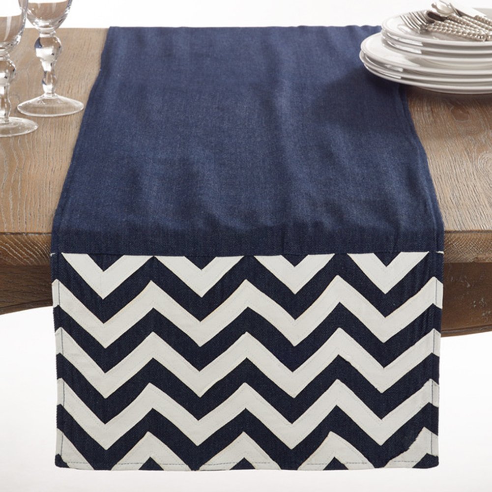 Fennco Styles Roussillon Collection Chevron Design Cotton Table Runner - 16" X 72"