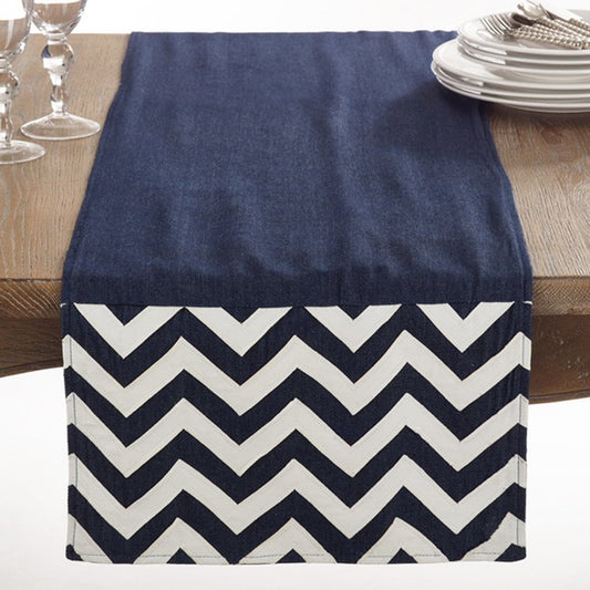 Fennco Styles Roussillon Collection Chevron Design Cotton Table Runner - 16" X 72"