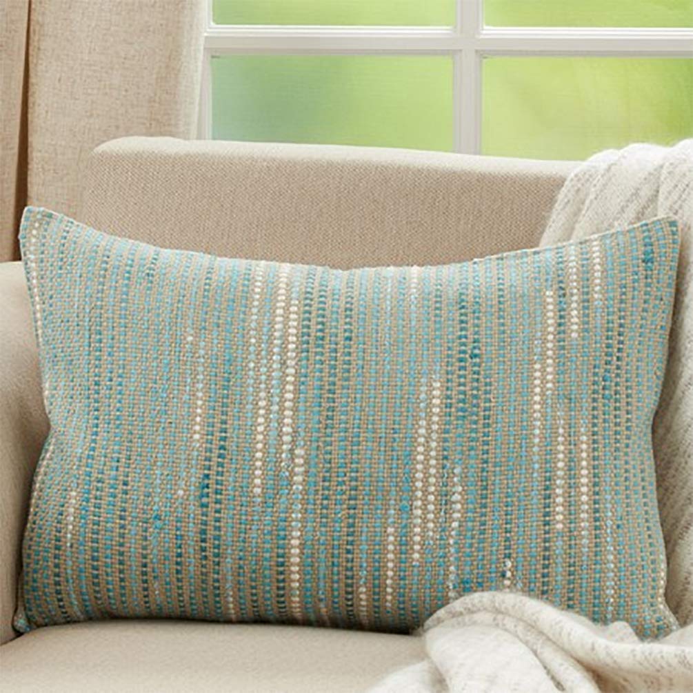 Fennco Styles Striped Woven Decorative Cotton Throw Pillow - Blue Accent Cushion for Home, Couch, Bedroom, Living Room and Office Décor