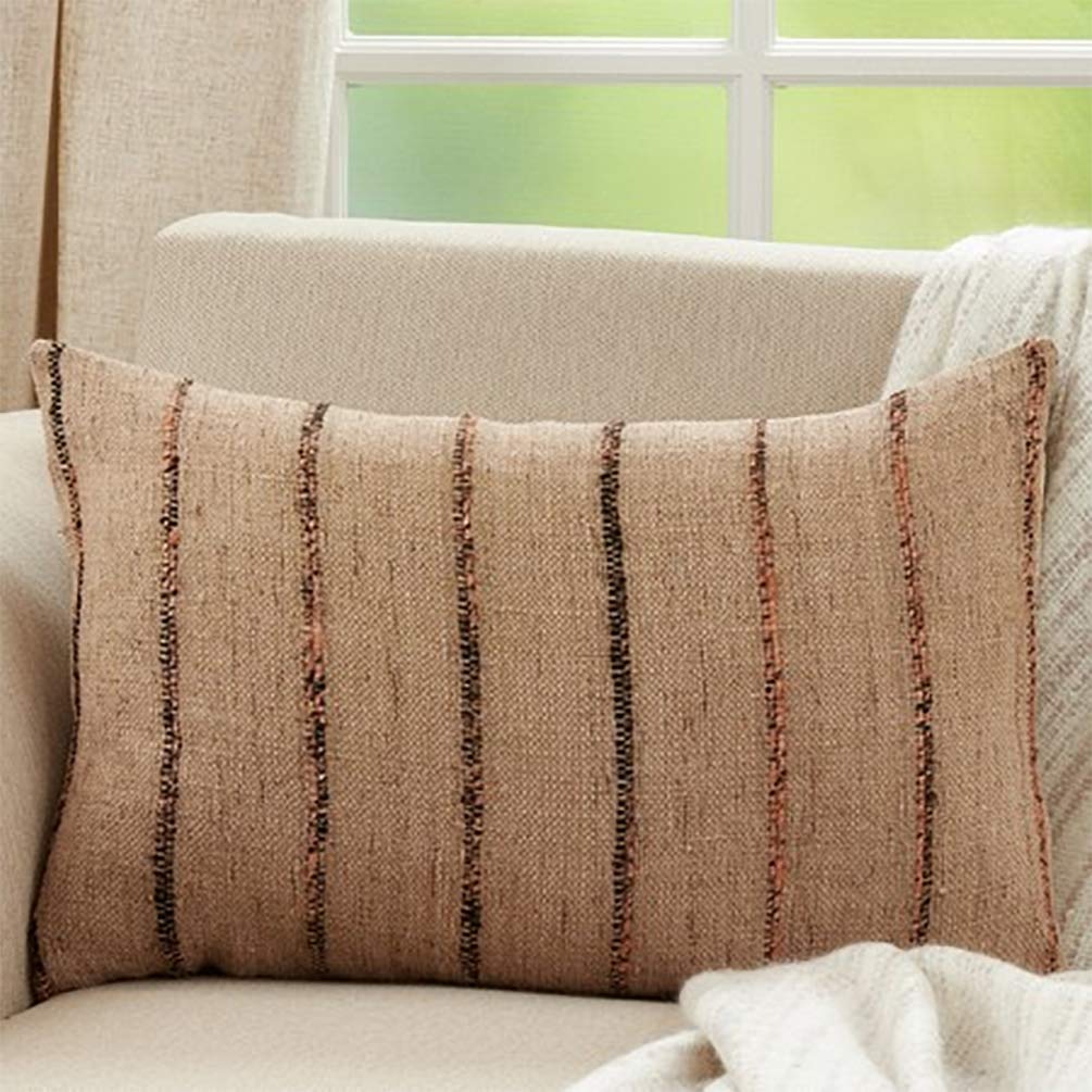 Fennco Styles Striped Woven Cotton Decorative Throw Pillow 20" W x 20" L - Natural Cushion for Home, Couch, Bedroom, Living Room and Office Décor