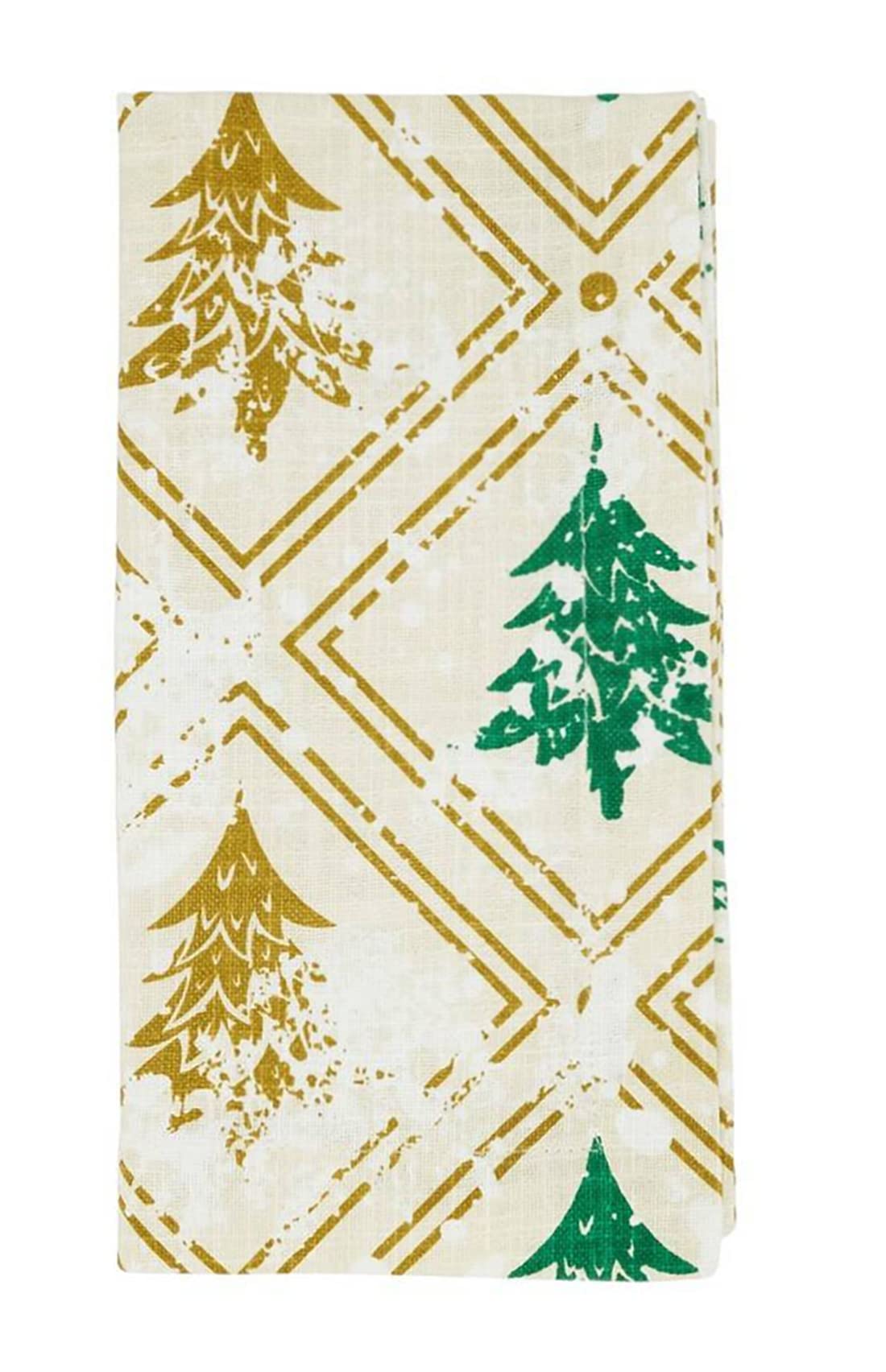 Fennco Styles Christmas Trees Cotton Table Runner 14" W x 72" L - Gold & Green Winter Tree Table Cover for Home, Dining Room, Holiday Décor, Banquets and Special Events