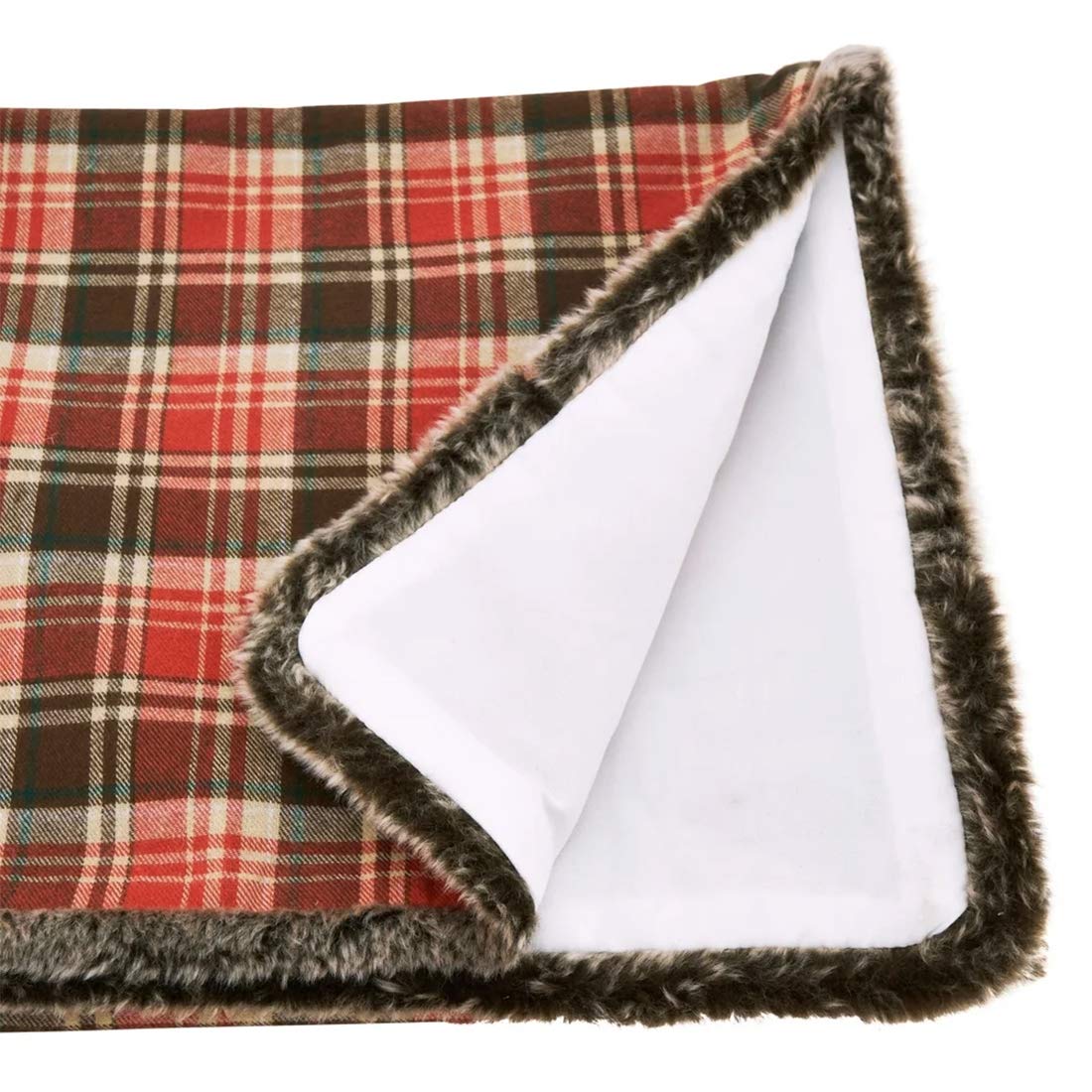 Fennco Styles Tartan Plaid Cotton Table Runner with Faux Fur Trim Design 16 x72 Inch - Rust Table Cover for Home Décor, Dining Table, Banquets, Holiday and Special Events