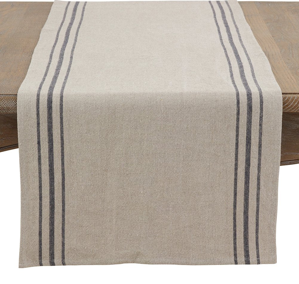 Fennco Styles Ferme Maison Collection Causal Black Striped 100% Pure Linen Table Linens - Natural Table Linens for BBQ Party, Banquets, Farmhouse Events and Home Décor