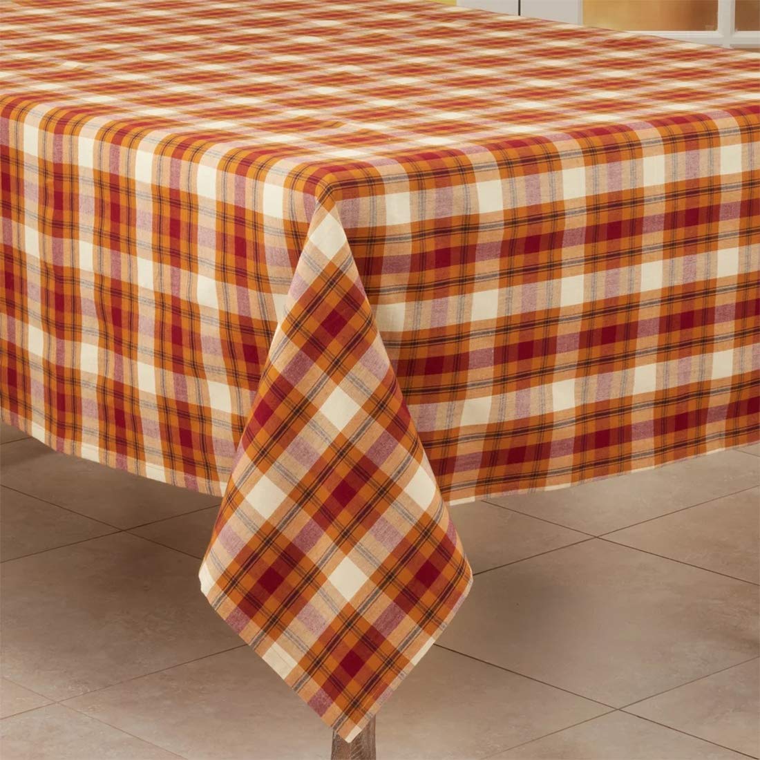 Fennco Styles Harvest Plaid Design 100% Cotton Tablecloth 70" W x 70" L - Autumn Rust Table Cover for Home, Dining Table Decor, Banquet, Thanksgiving and Special Event