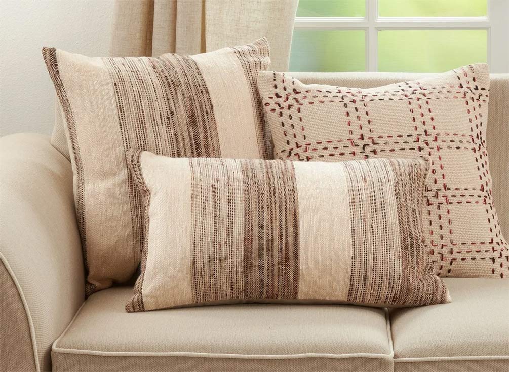 Fennco Styles Woven Textured Striped Decorative Cotton Throw Pillow - Grey Accent Cushion for Home, Couch, Bedroom, Living Room and Office Décor