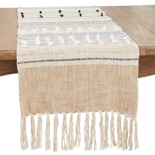 Fennco Styles Woven Striped Cotton Table Runner with Tassels Design 16" W x 72" L - Multicolored Table Cover for Home Décor, Dining Table, Banquets, Family Gathering and Special Events