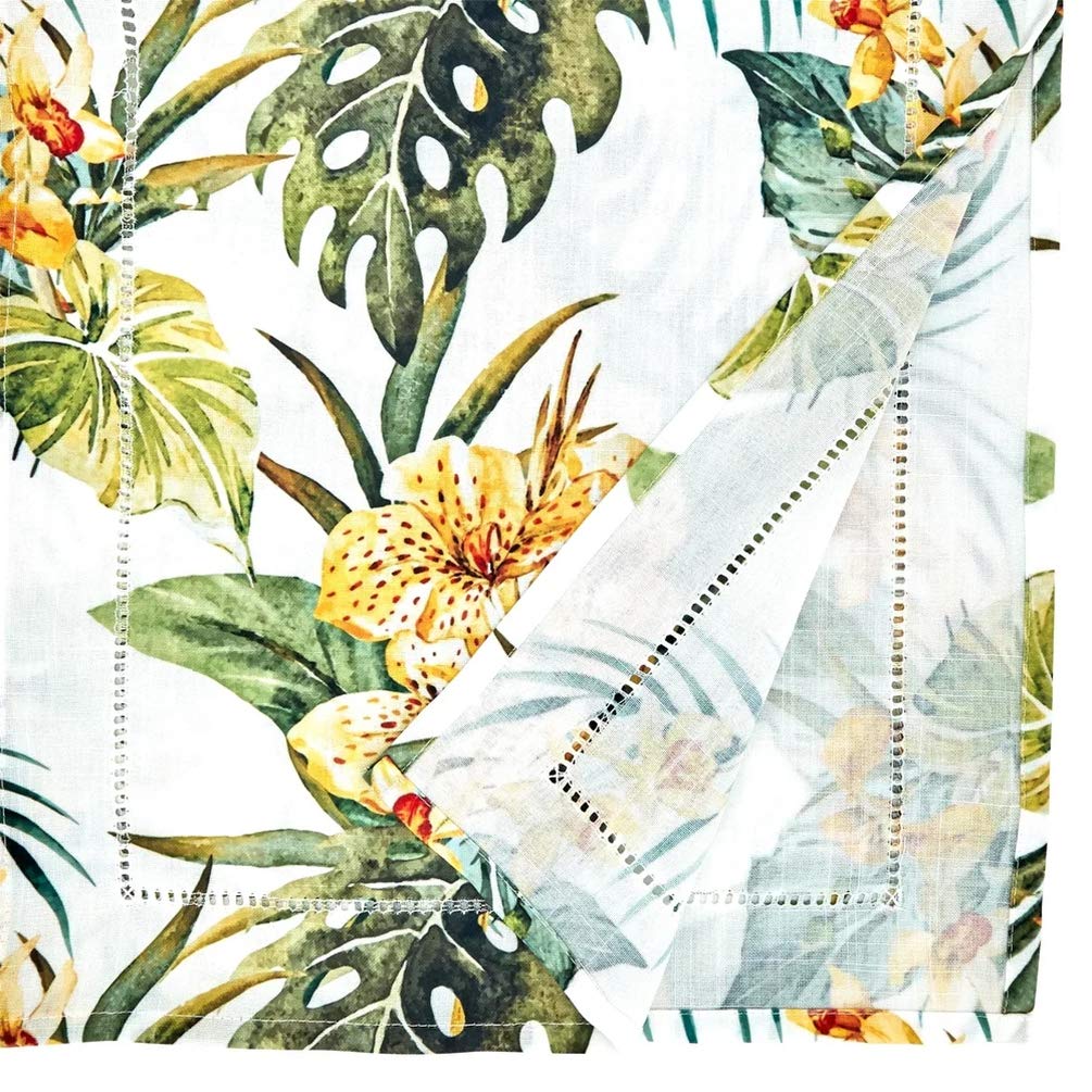 Fennco Styles Tropical Flower Hemstitch Table Runner 16" W x 72" L - Multicolored Rectangular Table Cover for Home, Dining Table, Banquet, Family Gathering