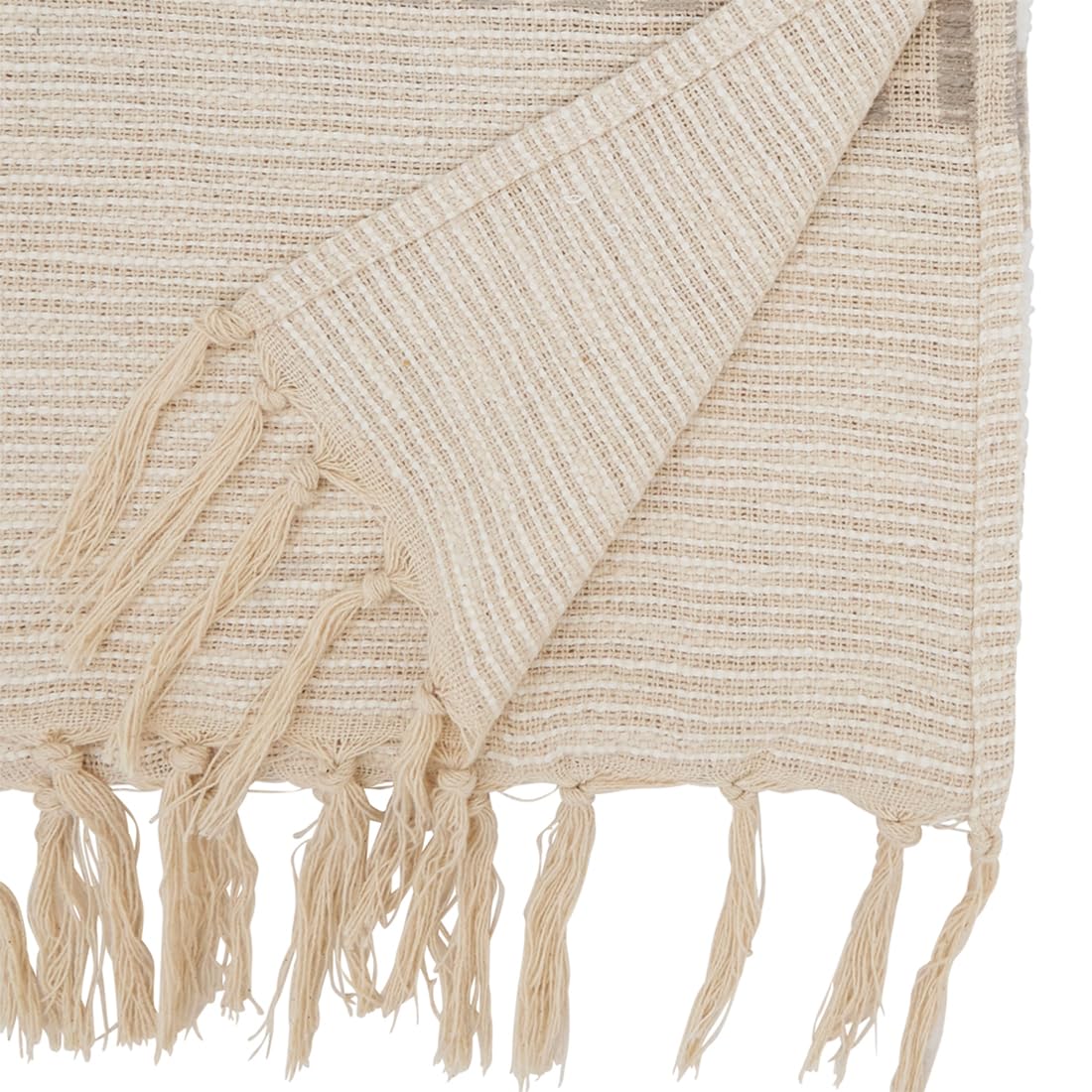 Fennco Styles Woven Natural Striped Design Table Runner with Tassels 16" W x 72" L - 100% Cotton Table Cover for Home Décor, Dining Table, Banquets, Family Gathering and Special Events