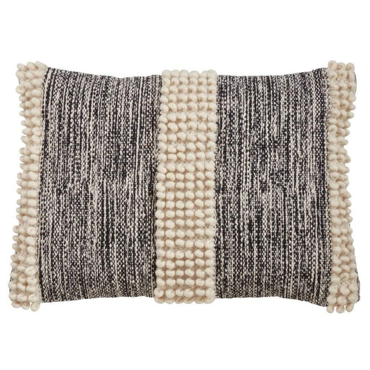 Fennco Styles Pom Pom Striped Cotton-Wool Decorative Throw Pillow Cover – 14x23 Inch Rectangular Luxury Textured Cushion Case for Couch, Sofa, Bedroom, Office and Living Room Décor