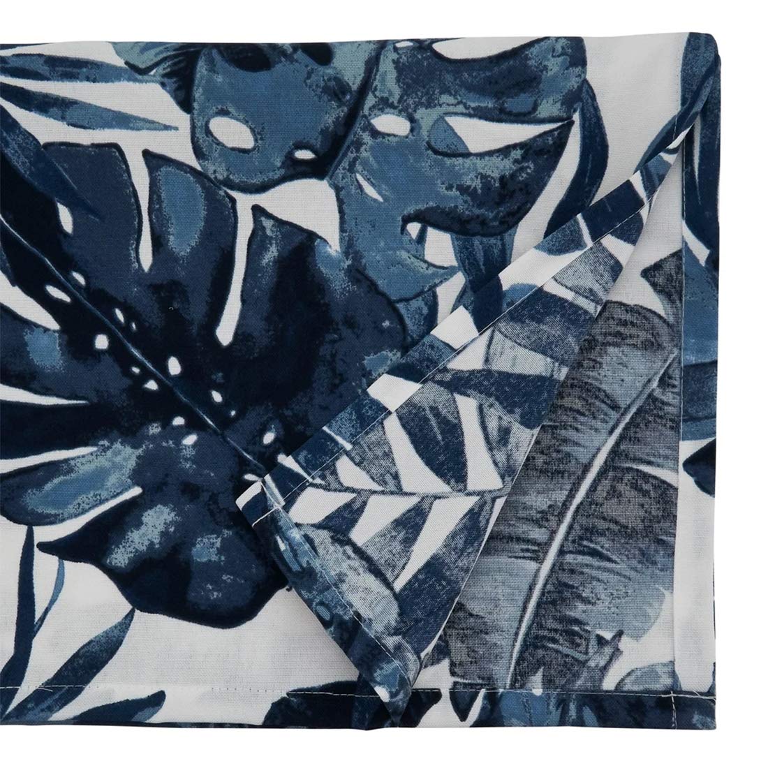 Fennco Styles Vibrant Tropical Leaf Design Table Runner 16 x 72 Inch - Navy Blue Table Cover for Home, Dining Room, Banquets, Spring Summer Event and Special Occasion