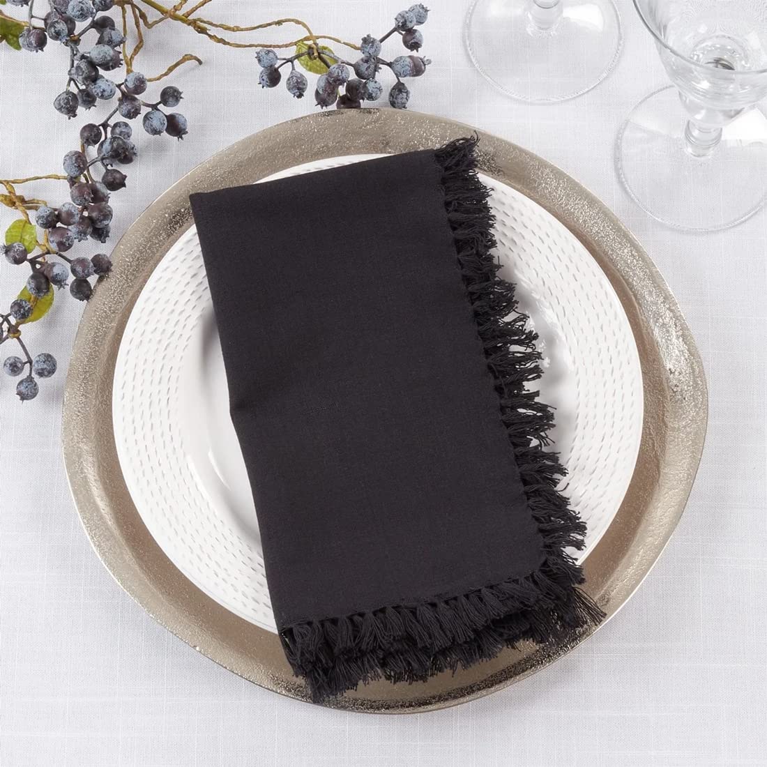 Fennco Styles Lizette Fringed Festive Cotton Napkins 20-inch Square, Set of 4