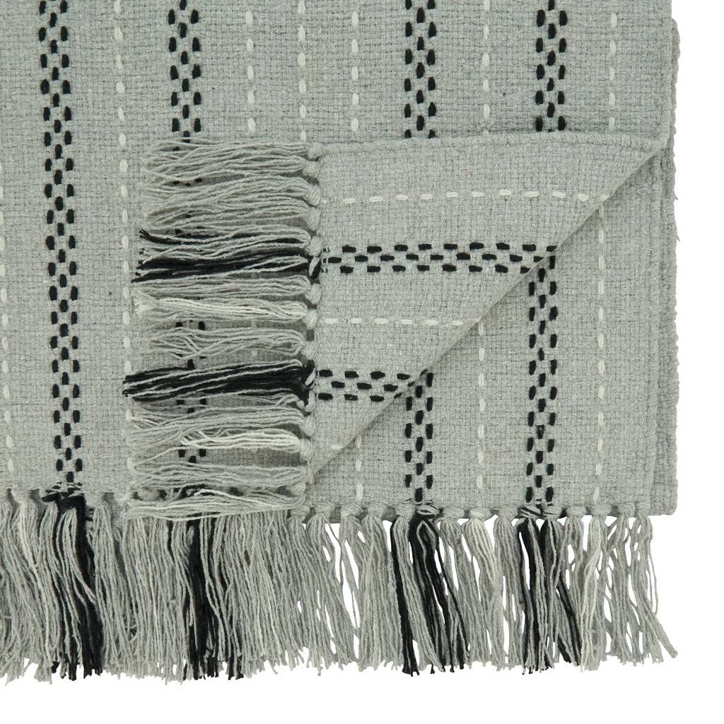 Fennco Styles Stitched Stripe Tassel Cotton Table Runner 16" W X 72" L - Grey Woven Table Cover for Home, Dining Table, Banquets, Thanksgiving, Christmas, Holidays and Special Occasion