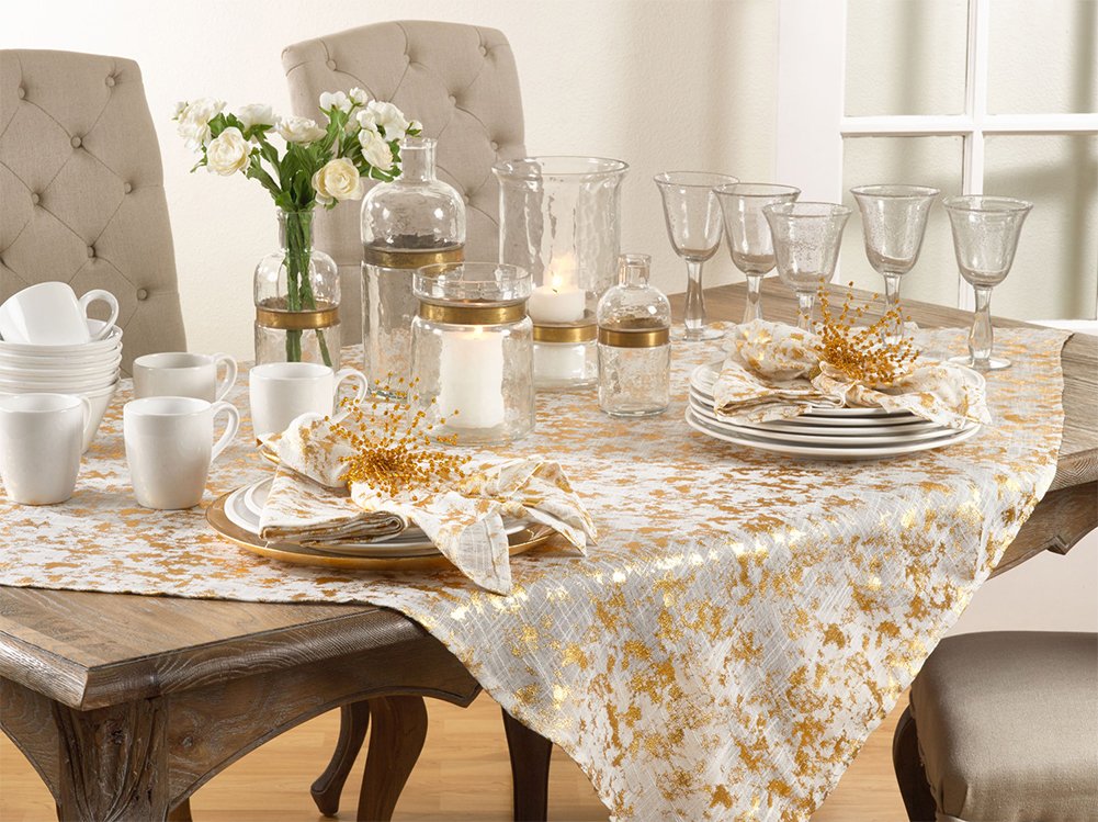 Fennco Styles Gold Bottega Foil Print Tablecloth