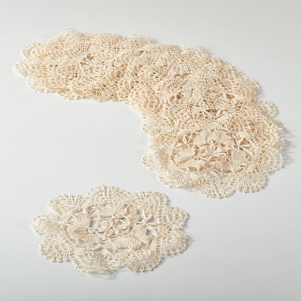 Fennco Styles Handmade All-Over Cluny Lace Cotton Doilies, 6 Inches Round, Beige (12)
