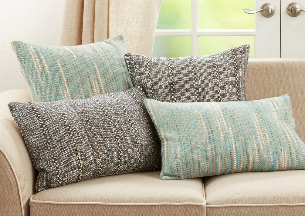 Fennco Styles Striped Woven Decorative Cotton Throw Pillow - Blue Accent Cushion for Home, Couch, Bedroom, Living Room and Office Décor