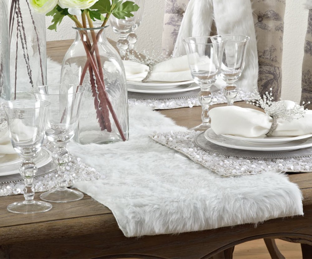 Fennco Styles Juneau Faux Fur Table Runner - Solid Color Soft Plush Table Cover for Home, Dining Room, Banquets, Holiday and Special Occasion