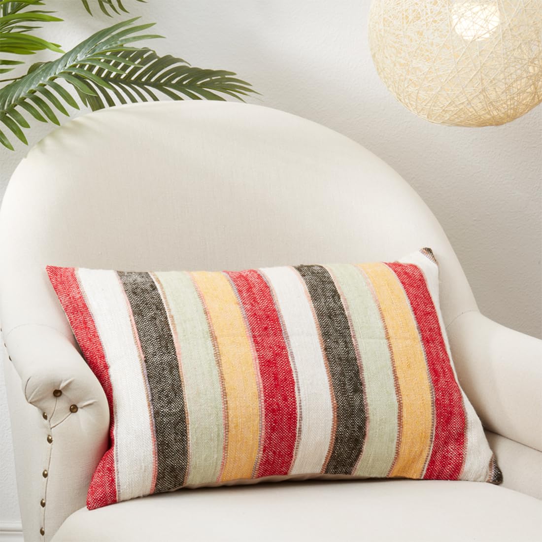 Fennco Styles Multicolor Striped Design Decorative Throw Pillow Cover 16" W X 24" L - 100% Cotton Woven Rectangle Cushion Case for Couch, Sofa, Bedroom, Living Room and Office Décor