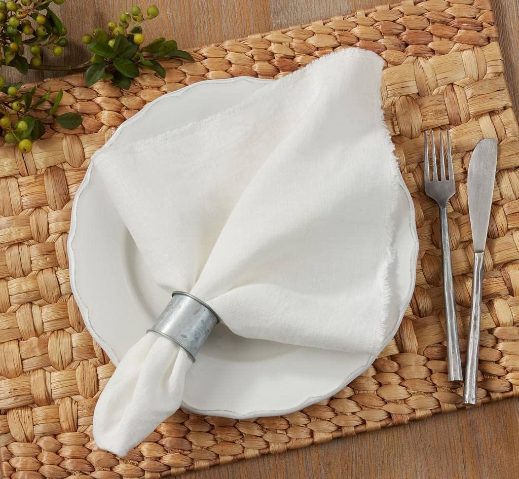 Fennco Styles Classic Stonewashed with Fringe Border 100% Linen Cloth Napkins 20" W X 20" L, Set of 4 – Soft Dinner Napkins for Banquet, Wedding, Special Events and Home Décor