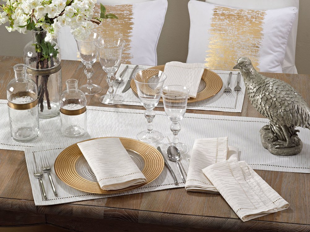 Fennco Styles Linette Shimmering Hemstitched Table Runner