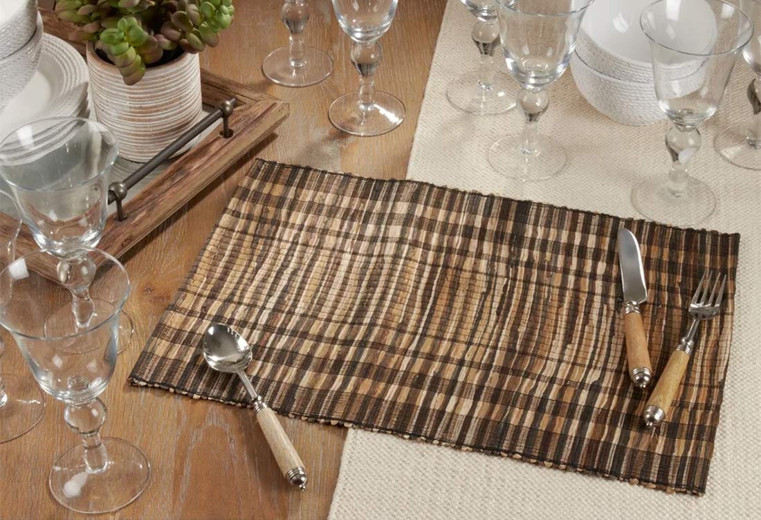 Fennco Styles Classic Striped Texture Water Hyacinth Table Runner 14 x 72 Inch - Black Table Cover for Home Décor, Dining Table, Banquets, Holiday and Special Events