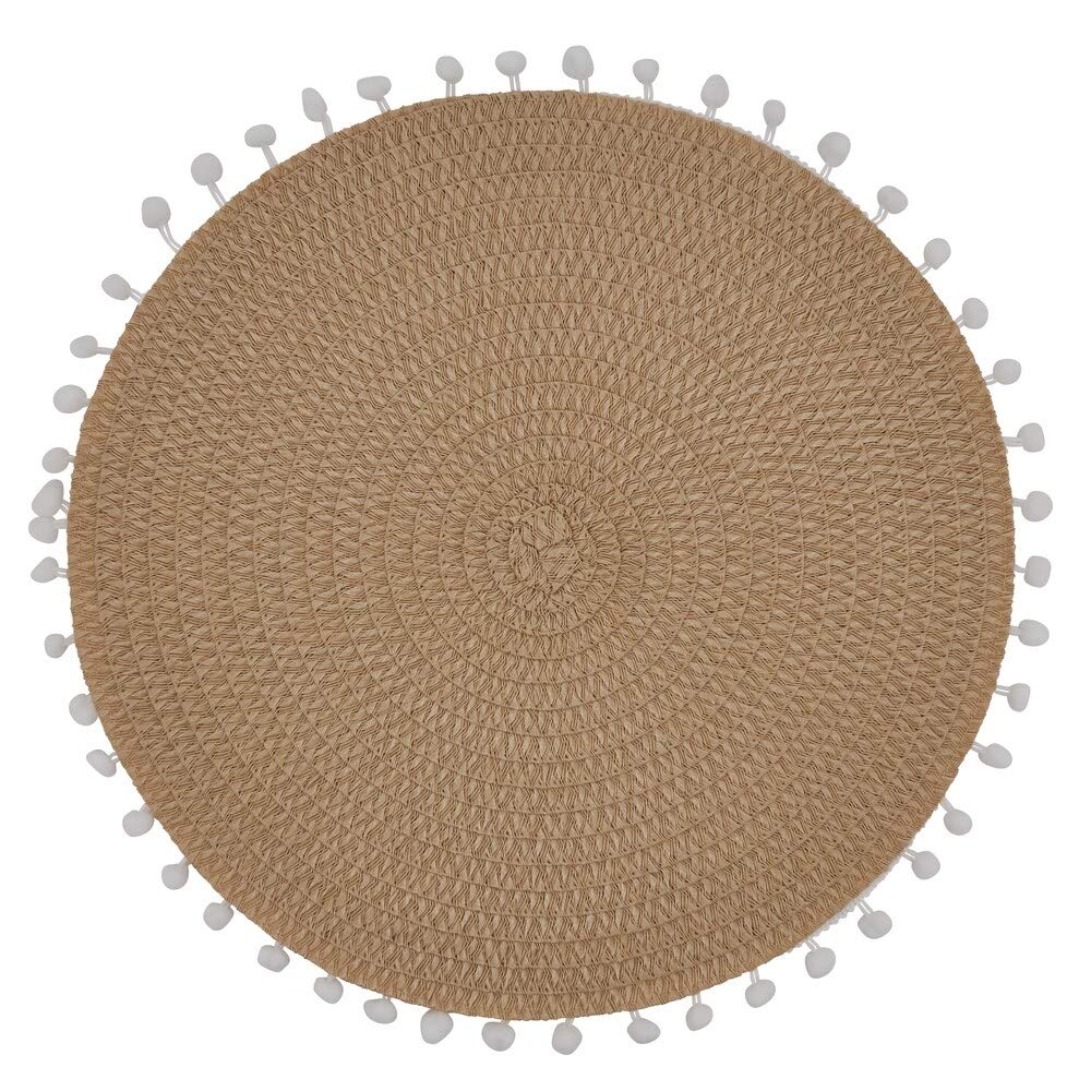Fennco Styles Pom Pom Textured Placemats 15 Inches Round, Set of 4 – Modern Traycloth Table Mats for Home, Dining Room Décor, Banquets, Indoor & Outdoor and Special Events