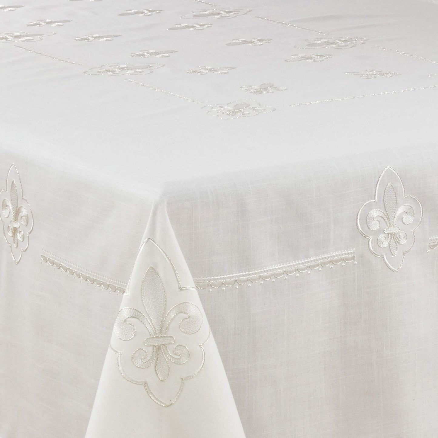 Fennco Styles Fabia Collection Elegant Embroidered Fleur de Lis Linen Table Linens – Table Linens for Dinner Party, Banquest, Special Events and Home Décor