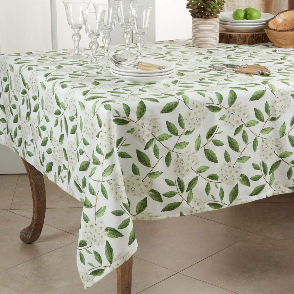 Fennco Styles Floral Design Table Linen Collection – White Green Table Cover for Home Décor, Dining Table, Banquets, Holidays and Special Occasions