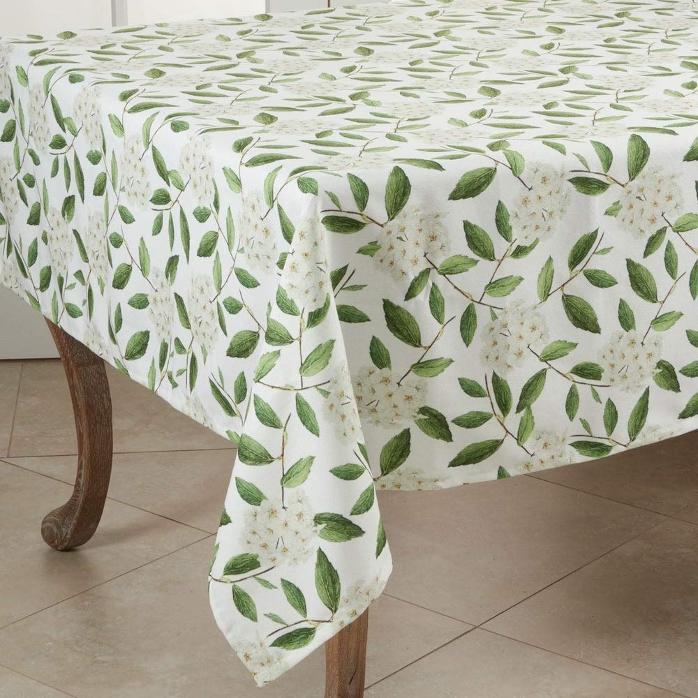 Fennco Styles Floral Design Table Linen Collection – White Green Table Cover for Home Décor, Dining Table, Banquets, Holidays and Special Occasions