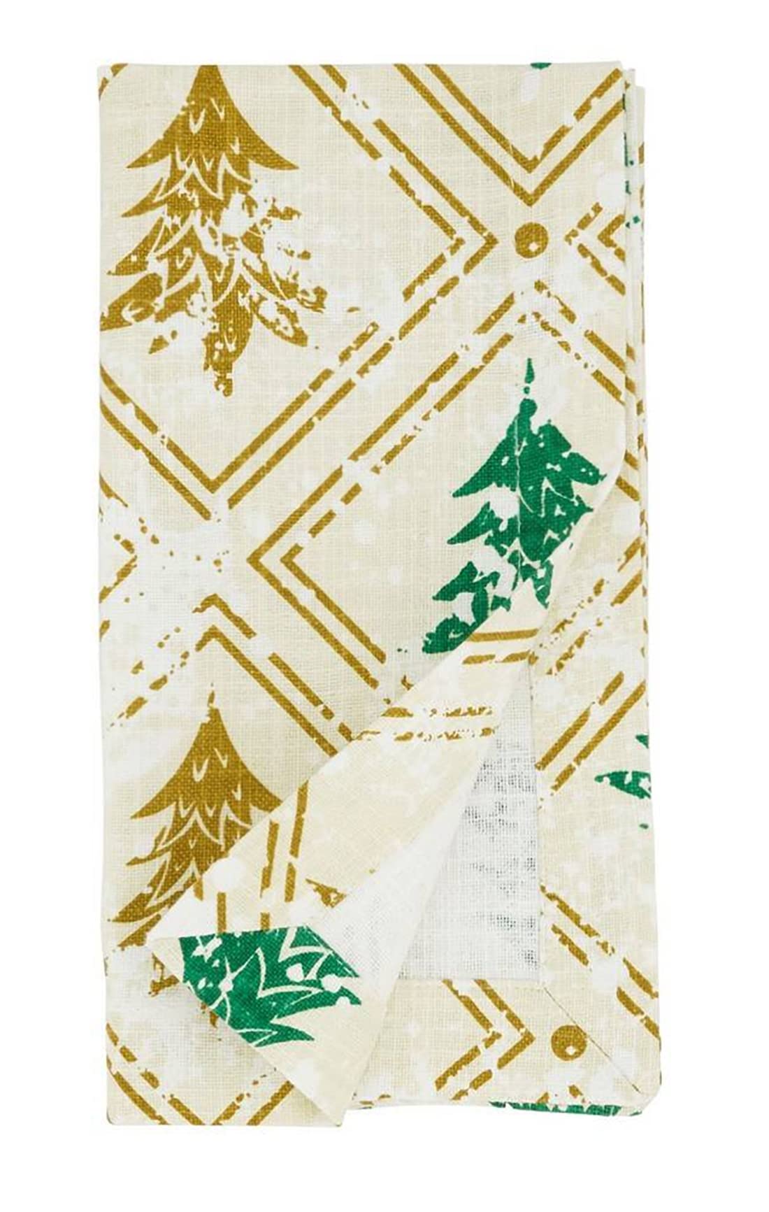 Fennco Styles Christmas Trees Cotton Table Runner 14" W x 72" L - Gold & Green Winter Tree Table Cover for Home, Dining Room, Holiday Décor, Banquets and Special Events