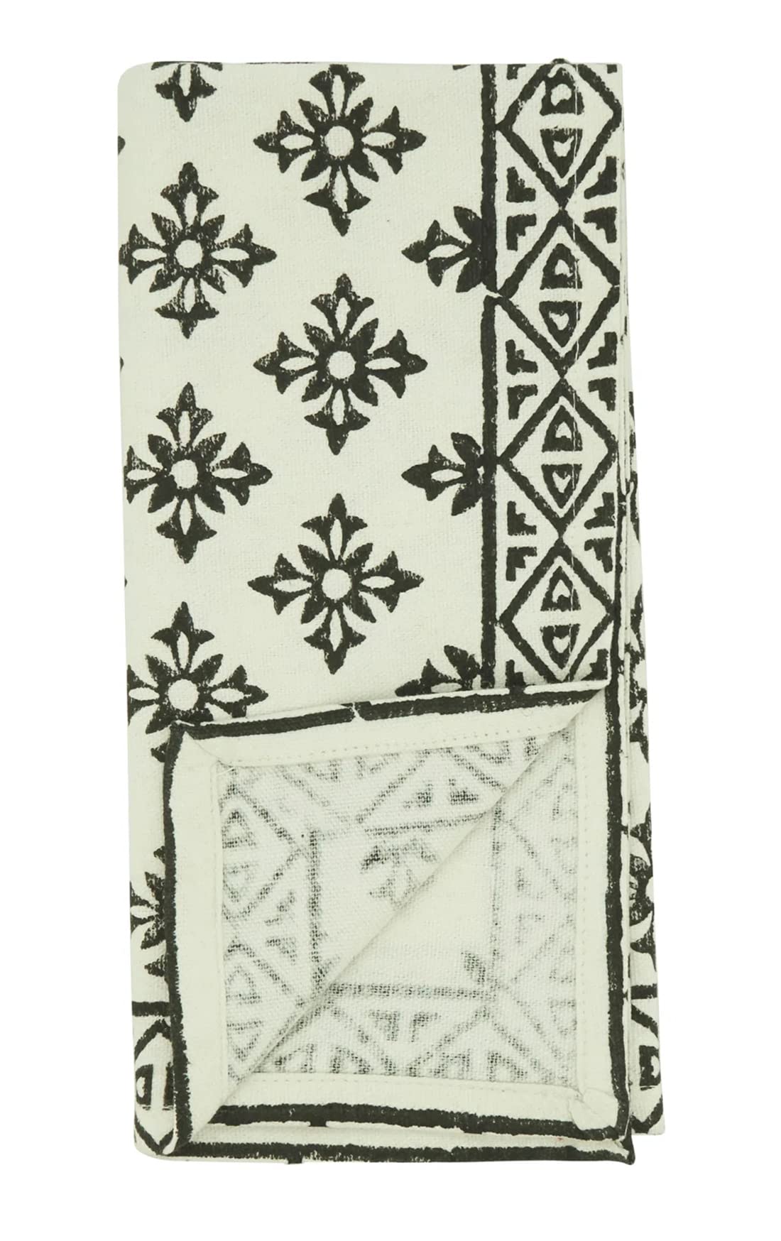 Fennco Styles Block Print Cotton Table Runner 16'W X 72" L - Black & White Table Cover for Everyday Use, Dining Table Décor, Banquets, Family Gathering and Special Events