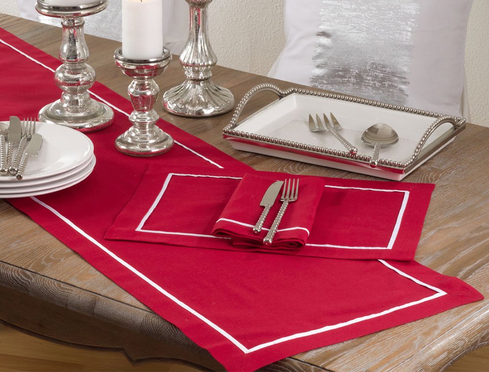 Fennco Styles Red Pleated Design Table Runner 16" W X 70" L - Classic Border Table Cover for Everyday Use, Dining Room Décor, Family Gathering and Special Occasion