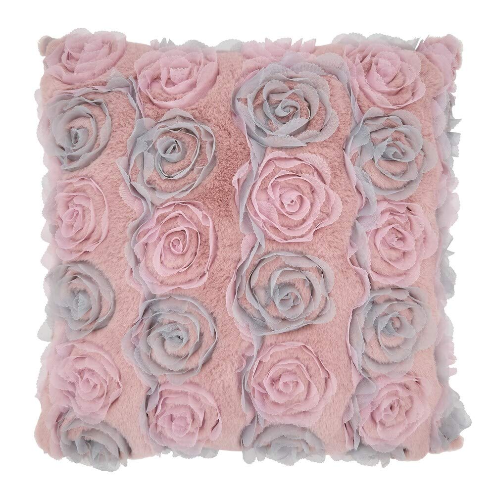 Fennco Styles Romantic 3D Rose Textured Decorative Throw Pillow Cover & Insert 17 x 17 Inch - Embroidered Floral Throw Pillow Case for Home, Couch, Wedding and Valentine's Day Décor