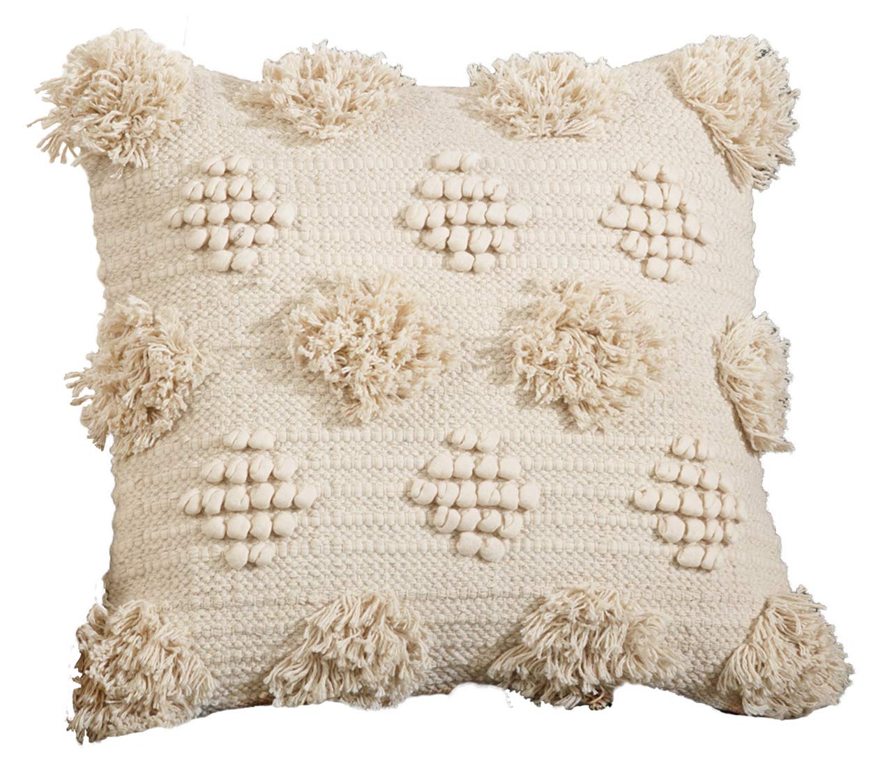 Fennco Styles Handira Collection Contemporary Morocca 100% Pure Cotton 18 x 18 Inch Decorative Throw Pillows with Case & Insert - Ivory Decor Pillows for Couch, Bedroom and Living Room Décor