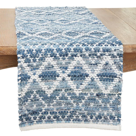 Fennco Styles Modern Diamond Chindi Cotton Table Runner 16" W x 72" L - Blue Geometric Rectangular Table Cover for Boho Décor, Dining Table, Banquets, Family Gathering and Special Events