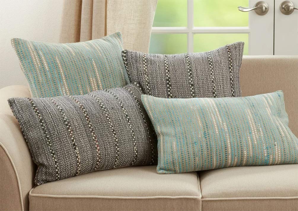 Fennco Styles Striped Woven Decorative Cotton Throw Pillow - Blue Accent Cushion for Home, Couch, Bedroom, Living Room and Office Décor