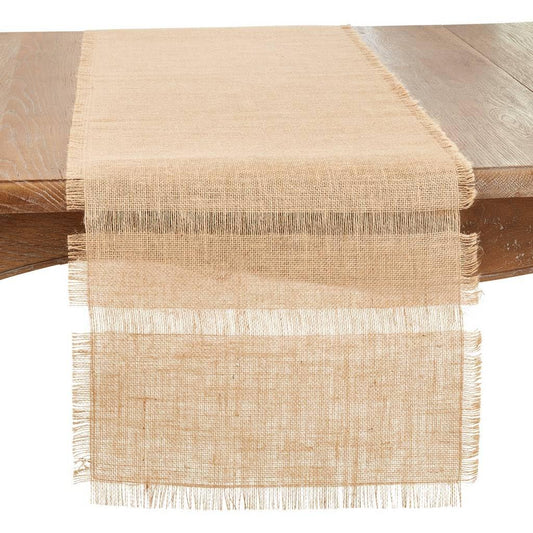 Fennco Styles Rustic Jute Table Runner 16" W x 72" L - Natural Burlap Table Cover for Dining Room, Banquets, Outdoor Events, Family Gatherings, and Holidays