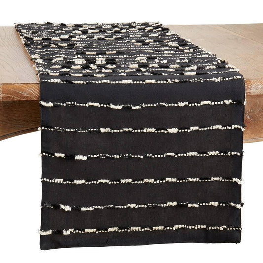 Fennco Styles Modern Stripe Design Table Runner 16" W x 72" L - Black Cotton Blend Table Cover for Home, Dining Room, Banquets, Family Gatherings and Special Occasions