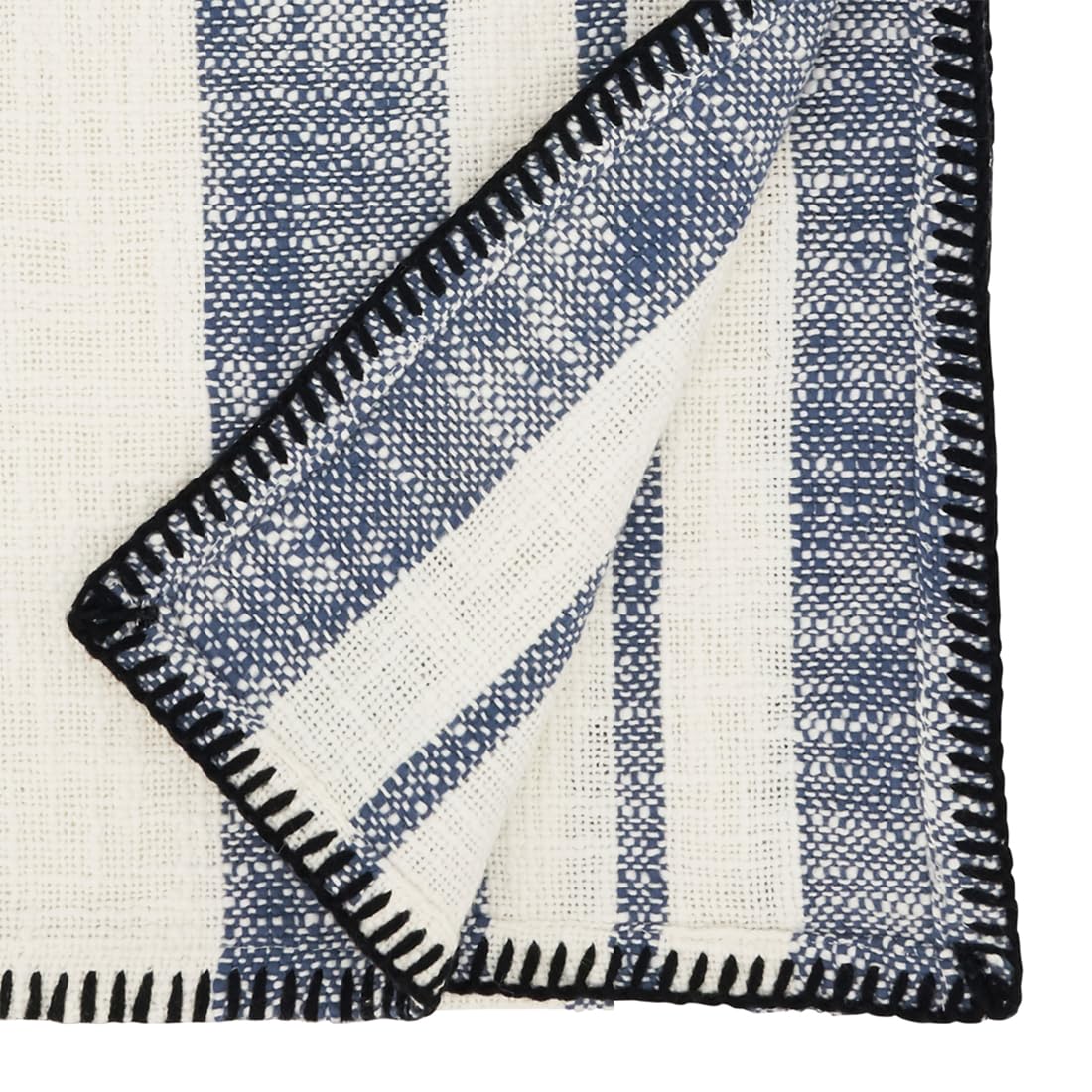 Fennco Styles Striped Design Whipstitch Table Runner 16" W x 72" L - Navy Blue Cotton Table Cover for Home, Dining Table, Banquets, Family Gatherings, Everyday Use and Special Occasions