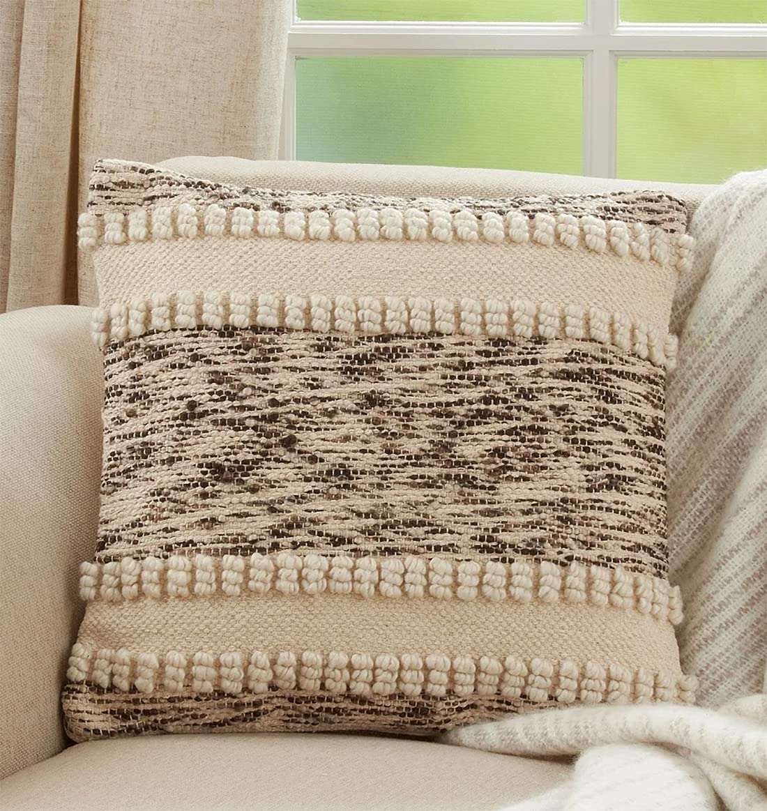 Fennco Styles Woven Textured Decorative Throw Pillow Cover 18" W x 18" L - Ivory Square Cushion Case for Home, Couch, Bedroom, Living Room and Office Décor