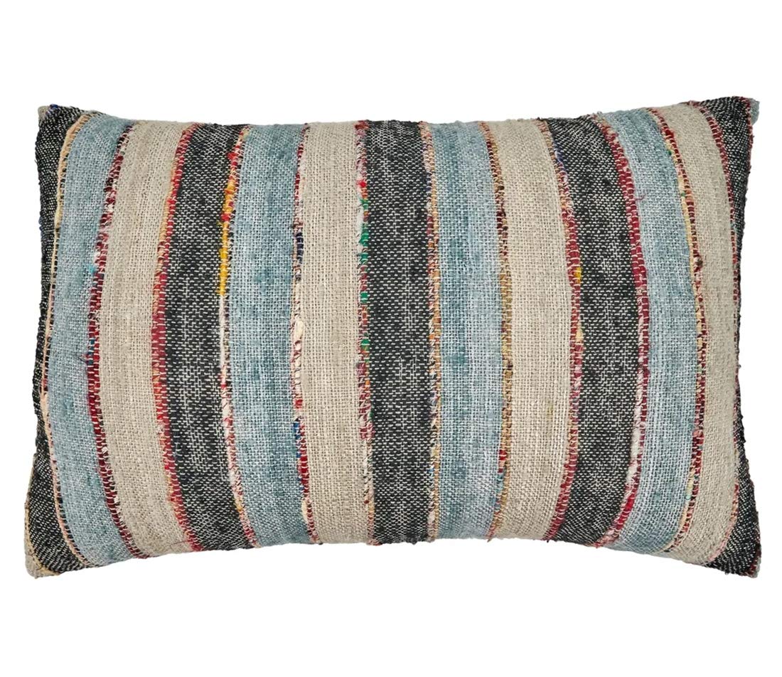 Fennco Styles Woven Chindi Striped 100% Cotton Decorative Throw Pillow Cover 16 x 24 Inch - Multicolored Throw Pillow Case for Home, Couch, Living Room and Bedroom Décor