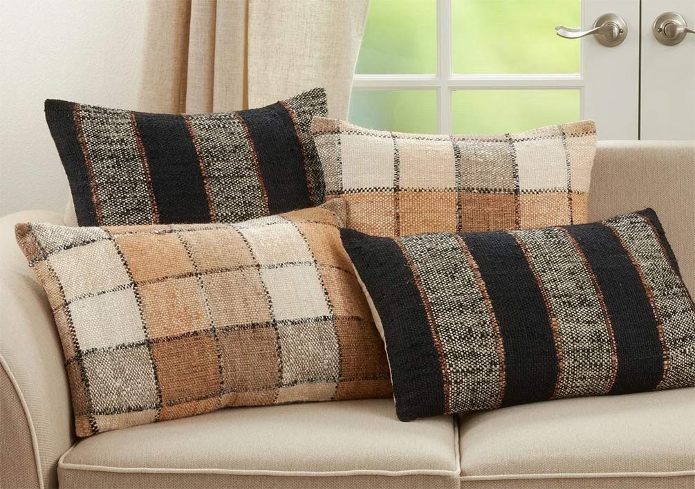 Fennco Styles Bold Striped Woven Cotton Decorative Lumber Throw Pillow Cover 16" W x 24" L - Black Cushion Case for Home, Couch, Bedroom, Living Room and Office Décor