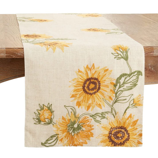 Fennco Styles Embroidered Sunflower Table Runner 16" W x 70" L - Summer Flower Table Cover for Home Décor, Dining Table, Banquet, Everyday Use, Family Gathering and Special Occasion