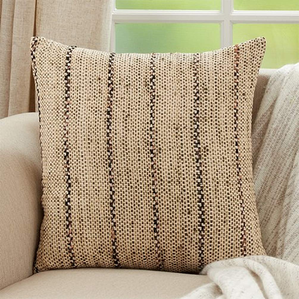 Fennco Styles Casual Woven Striped Cotton Decorative Throw Pillow Cover 20" W x 20" L - Natural Cushion Case for Home, Couch, Bedroom, Living Room and Office Décor