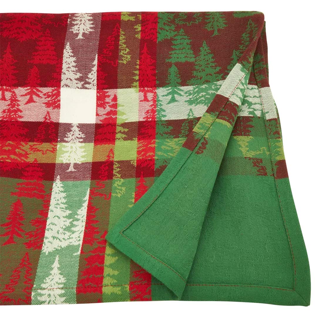 Fennco Styles Christmas Tree Plaid Design 100% Cotton Table Linens - Various Sizes for Home, Holiday, Family Gathering and Special Occasion
