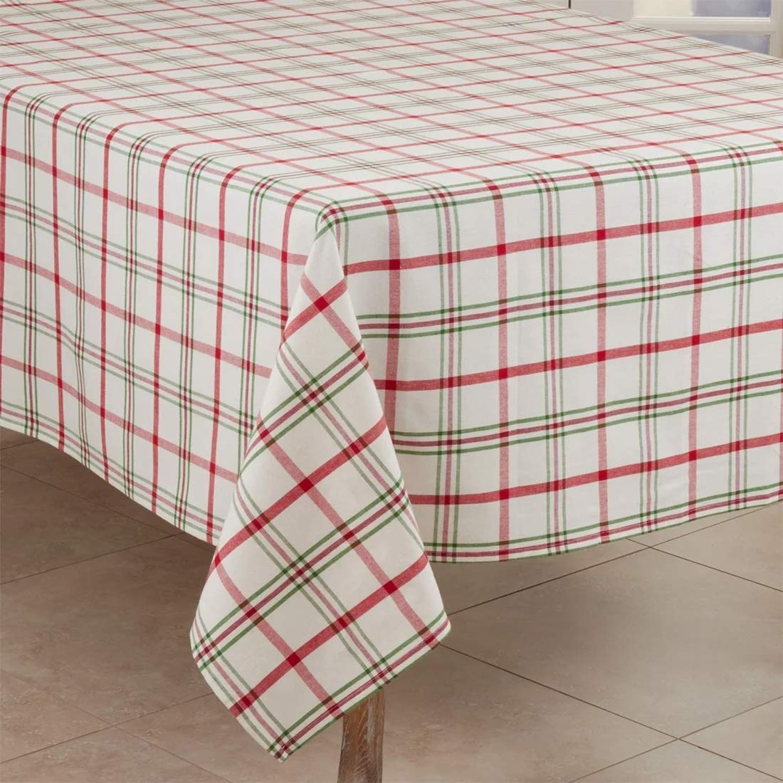 Fennco Styles Holiday Plaid Design 100% Cotton Tablecloth 70" W x 70" L - Red Green Table Cover for Home, Dining Table Decor, Banquet, Christmas and Special Event