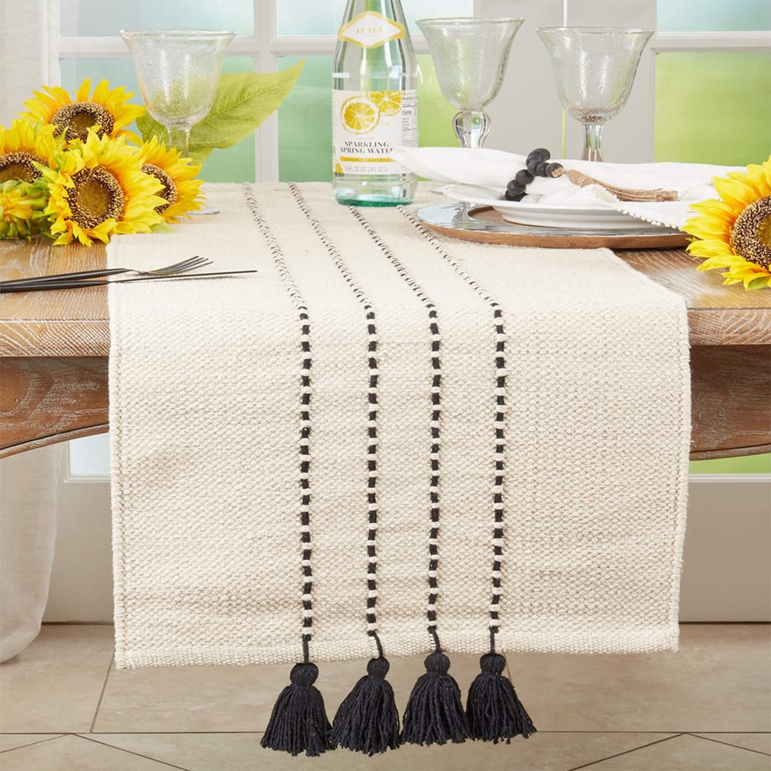 Fennco Styles Striped Tassel Cotton Table Runner 16" W X 72" L