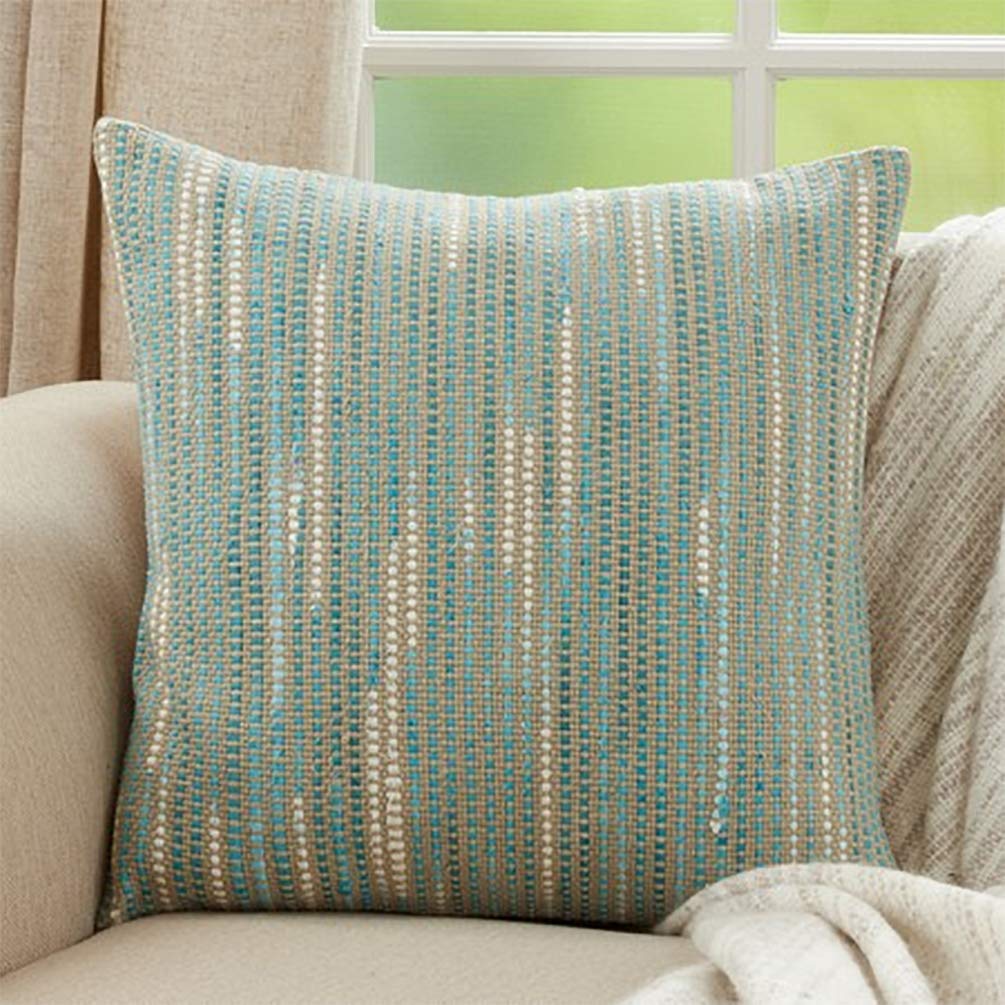 Fennco Styles Striped Woven Decorative Cotton Throw Pillow - Blue Accent Cushion for Home, Couch, Bedroom, Living Room and Office Décor